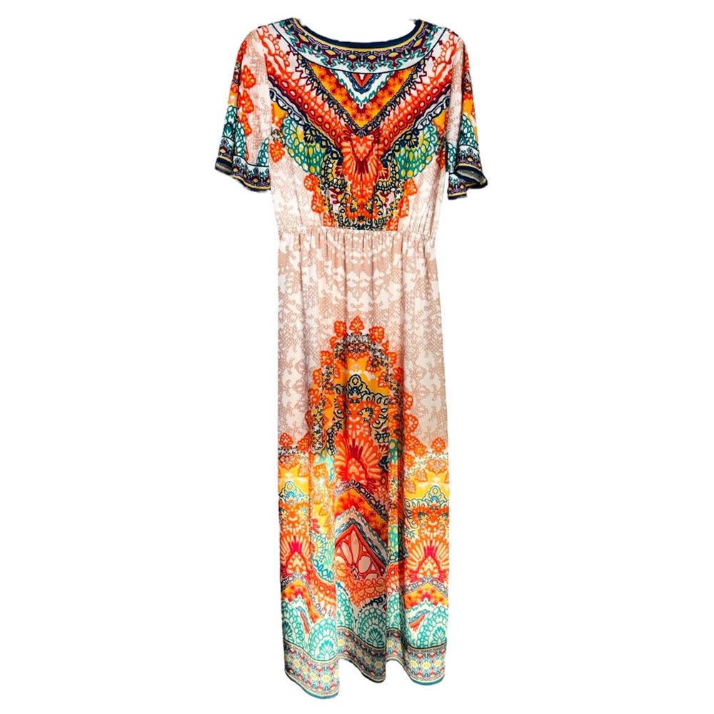 Bohemian Multicolor Maxi Summer Dress Festival Hippie Cottage Size Medium - Picture 3 of 6